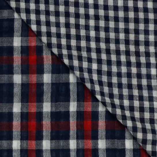 DOUBLE GAUZE DOUBLE SIDED CHECKS NAVY #7