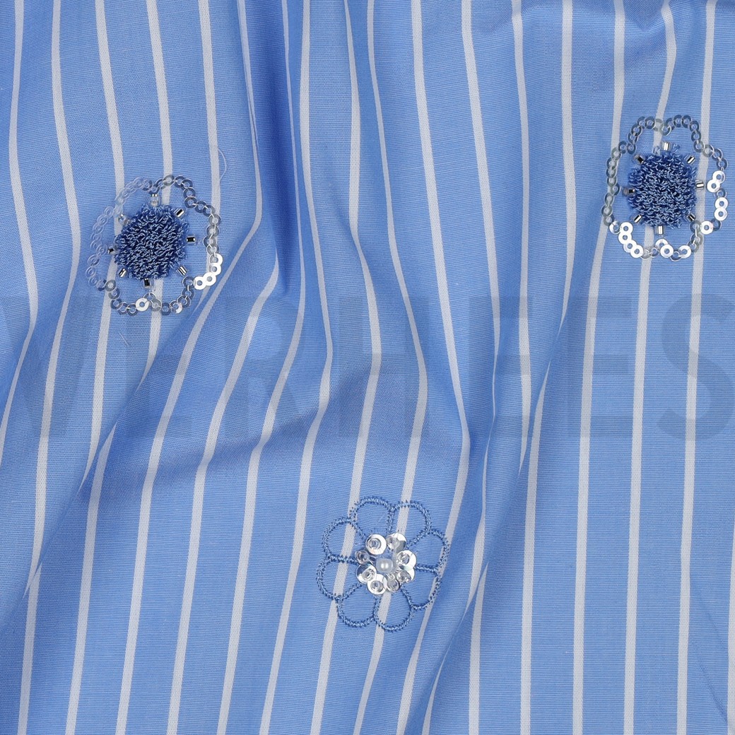 COTTON STRIPES SEQUINS FLOWERS BLUE #2