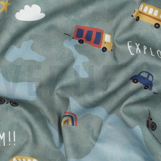 BAUMWOLLE POPELINE DIGITAL ABENTEUERKARTE HELLBLAU #7