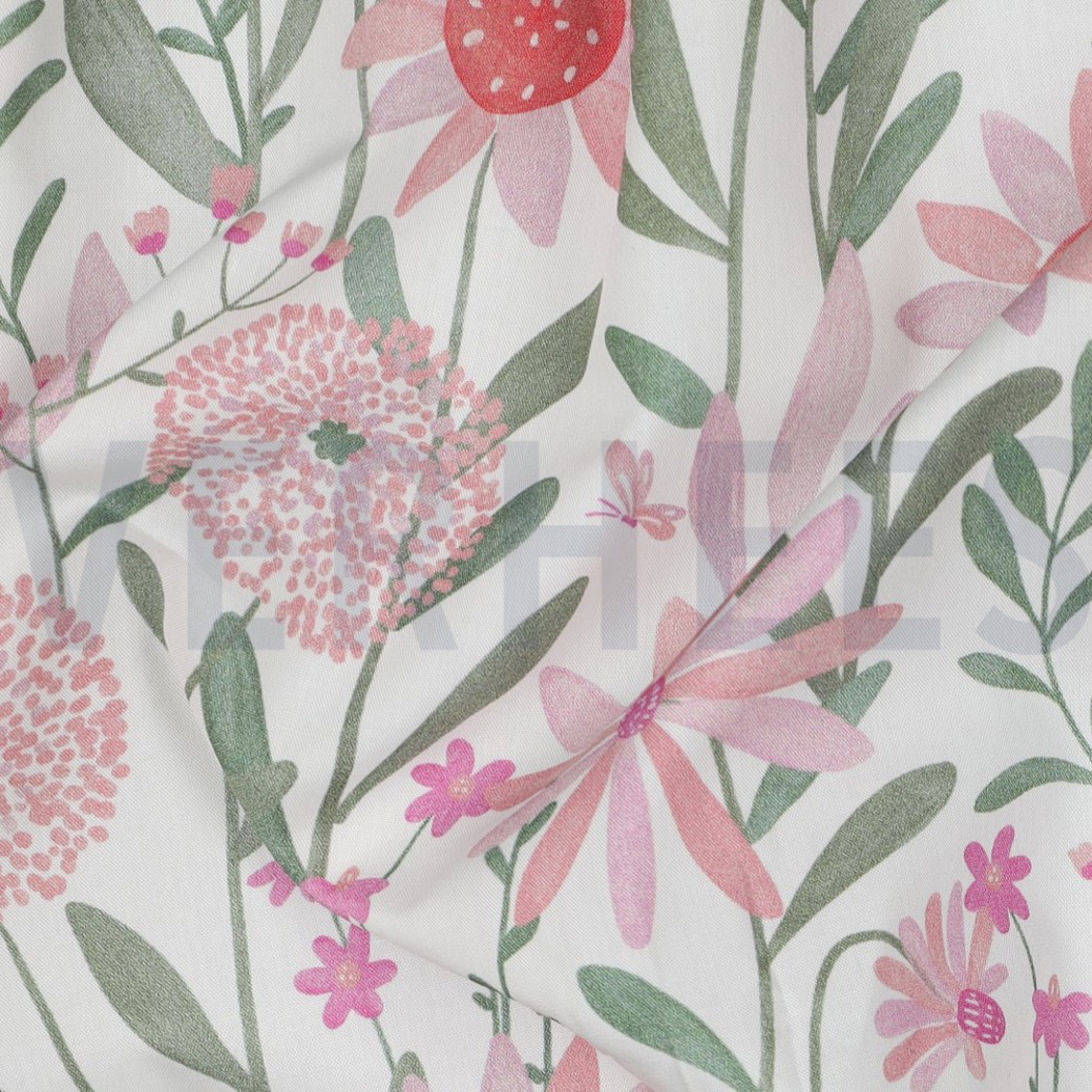 FINE POPLIN DIGITAL FLOWERS WHITE #2