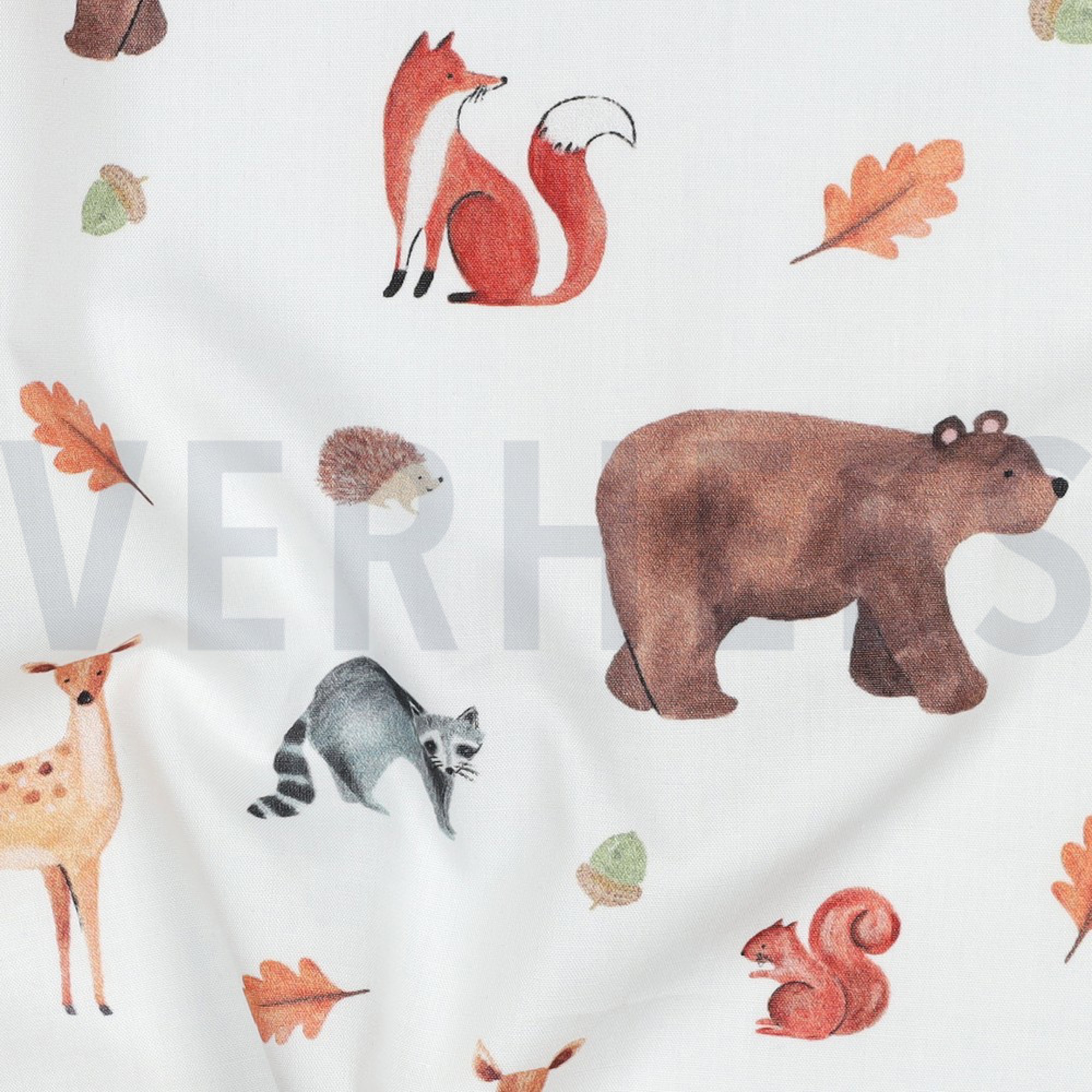 FINE POPLIN DIGITAL FOREST ANIMALS WHITE (high resolution) #2