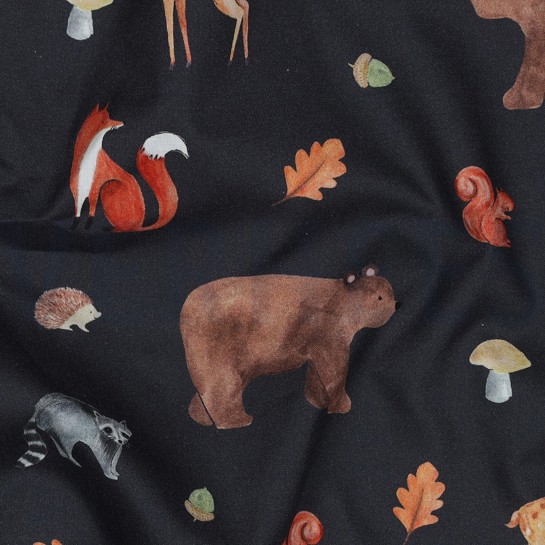 BAUMWOLLE POPELINE DIGITAL WALDTIERE MARINEBLAU #7