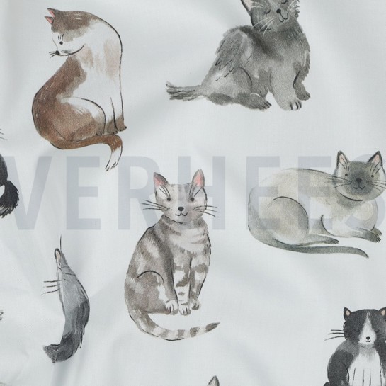 KATOENEN POPLIN DIGITAAL KATTEN WIT #7