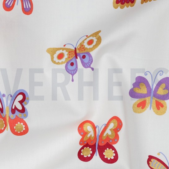 BAUMWOLLE POPELINE FOLIE SCHMETTERLINGE WEISS #7