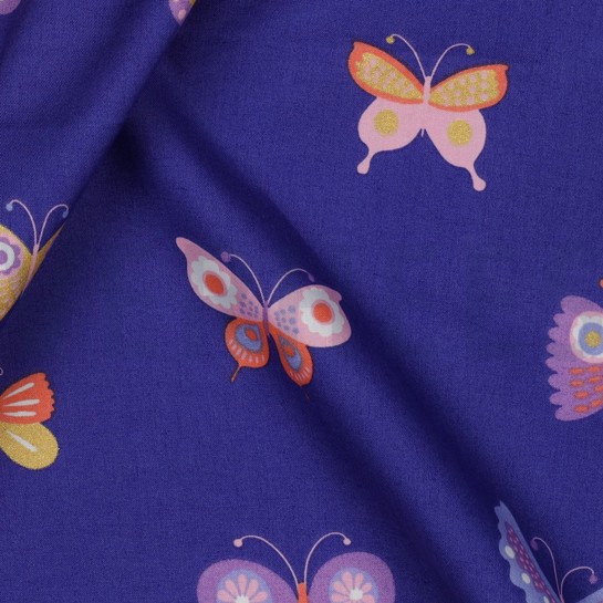 BAUMWOLLE POPELINE FOLIE SCHMETTERLINGE KOBALTBLAU #7