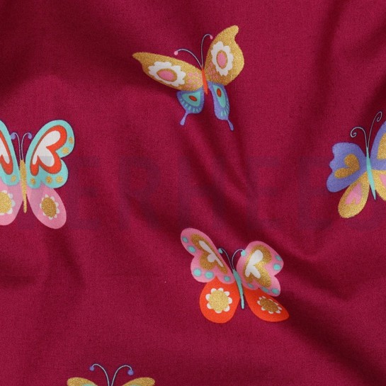 BAUMWOLLE POPELINE FOLIE SCHMETTERLINGE FUCHSIE #7