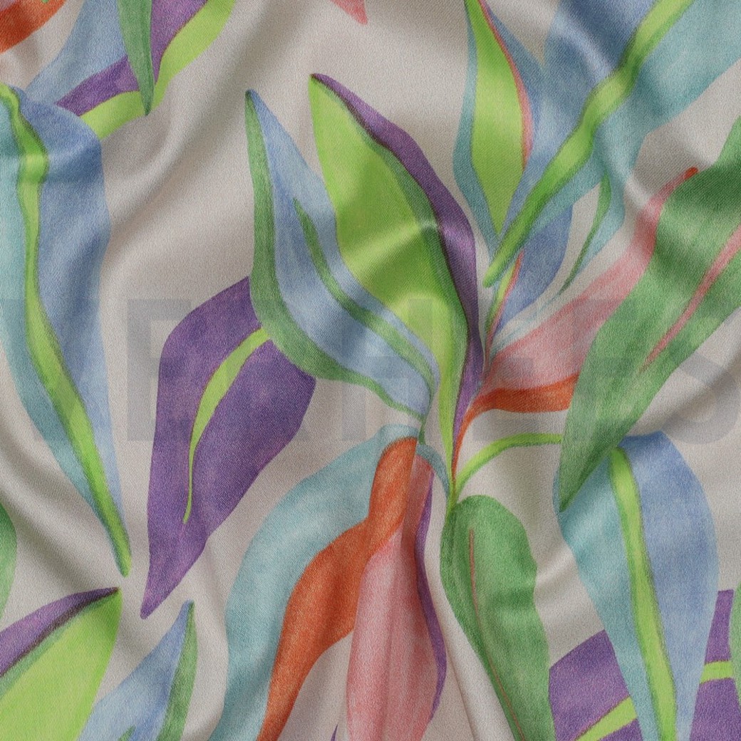 COTTON SATIN DIGITAL LEAVES ECRU #2