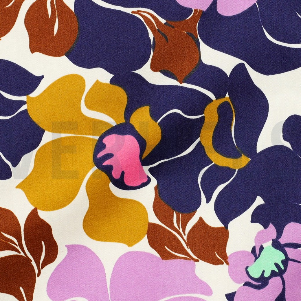 COTTON SATIN ABSTRACT FLOWERS NAVY / PINK #2