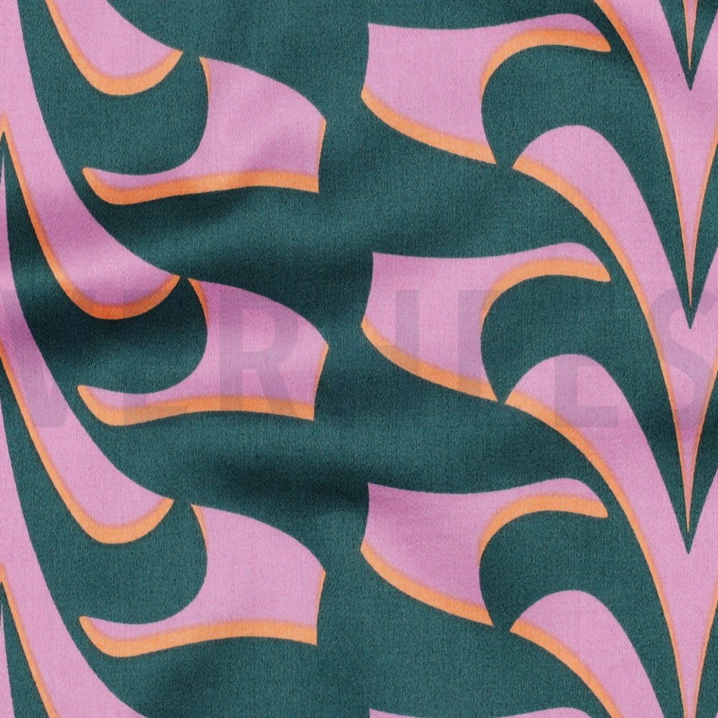COTTON SATIN ABSTRACT FLOWERS DARK GREEN #2