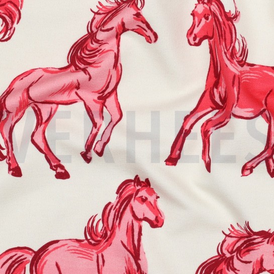 FRENCH TERRY DIGITAAL PAARDEN GEBROKEN WIT #7