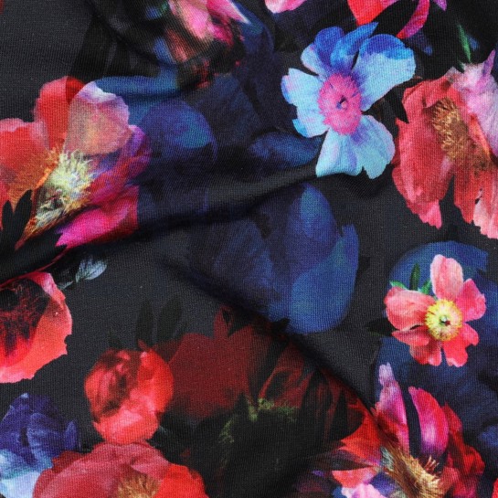 FRENCH TERRY DIGITAL FLEURS BLEU MARINE #7