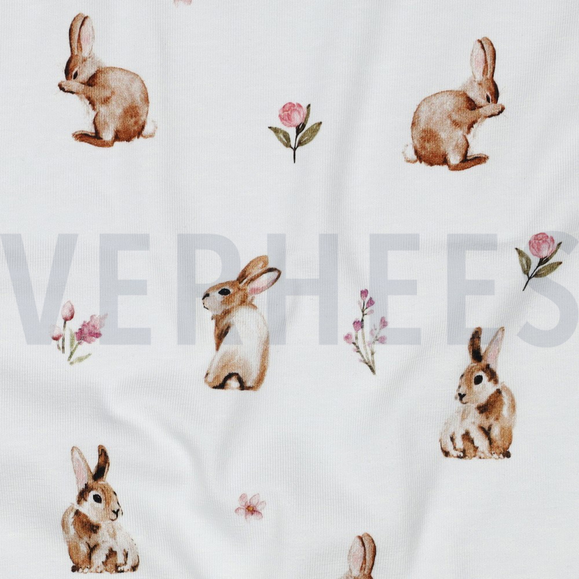 JERSEY DIGITAL RABBITS AND FLOWERS WHITE (high resolution) #2
