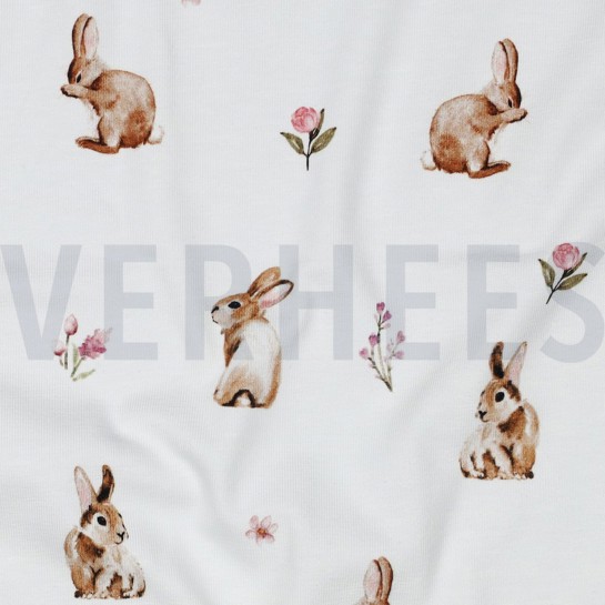 JERSEY DIGITAL RABBITS AND FLOWERS WHITE #7