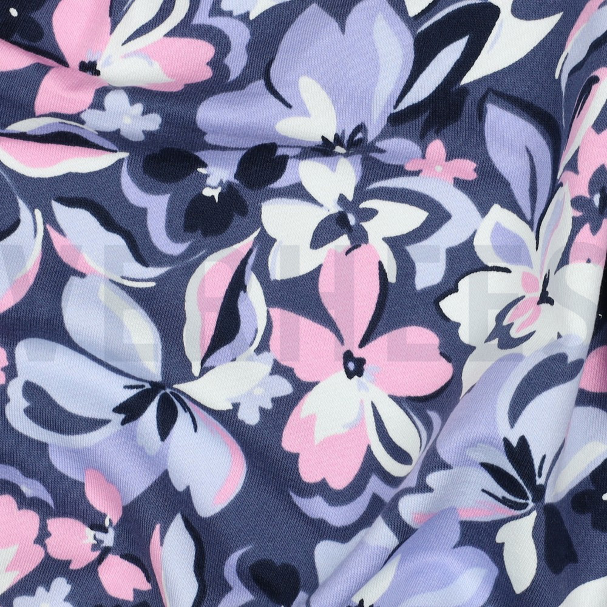 FRENCH TERRY FLOWERS BLUE / PINK (high resolution) #2