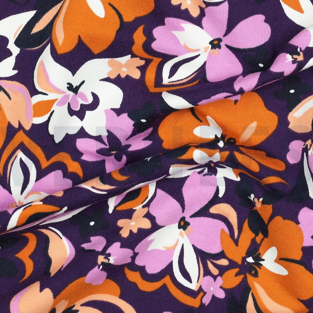 FRENCH TERRY FLOWERS PURPLE / OCHRE #2