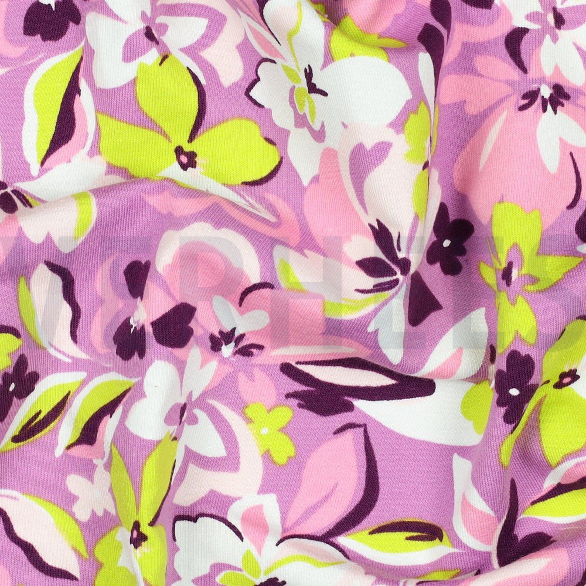 FRENCH TERRY FLOWERS PINK / LIME (high resolution) #2