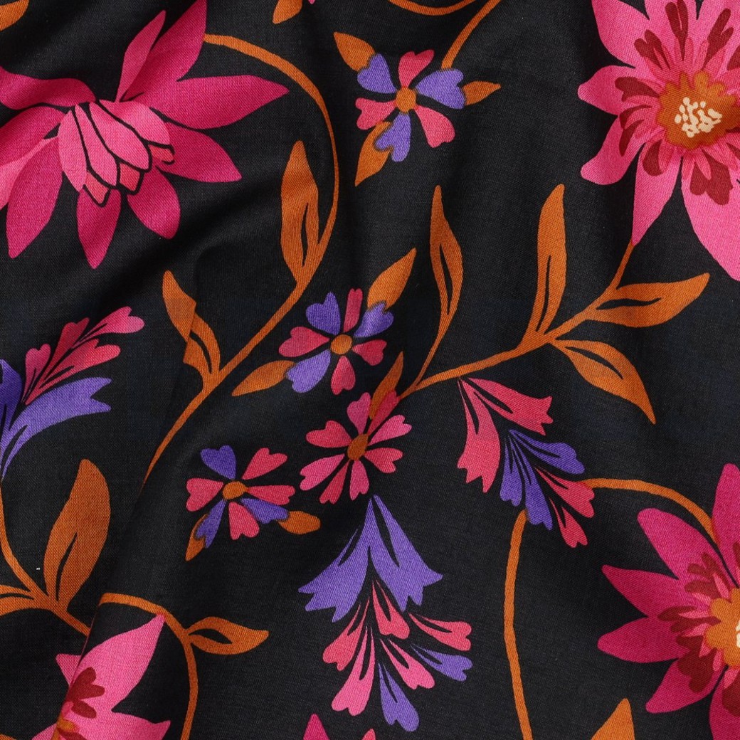 COTTON VOILE FLOWERS BLACK #2