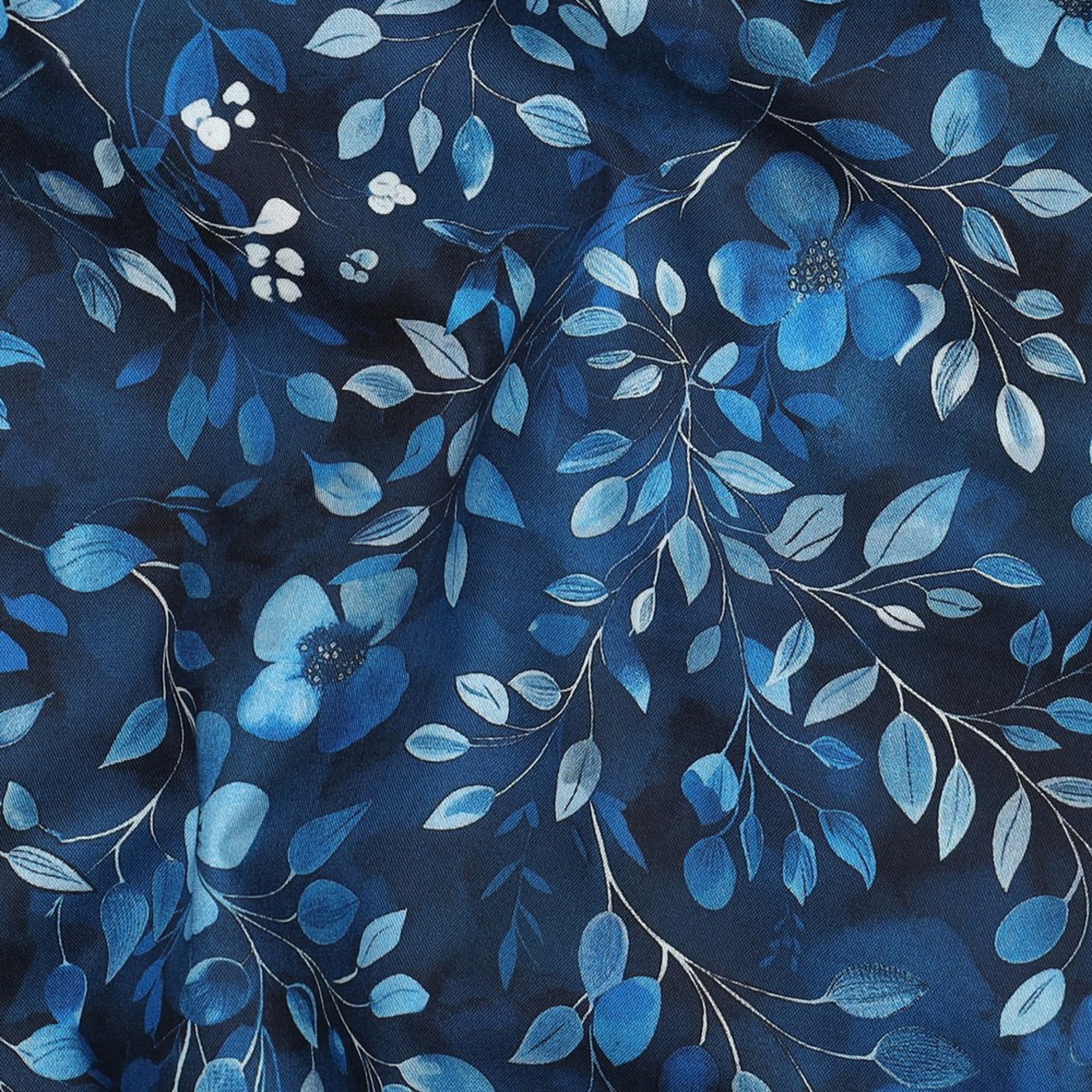 FINE POPLIN DIGITAL LEAVES COBALT (high resolution) #2