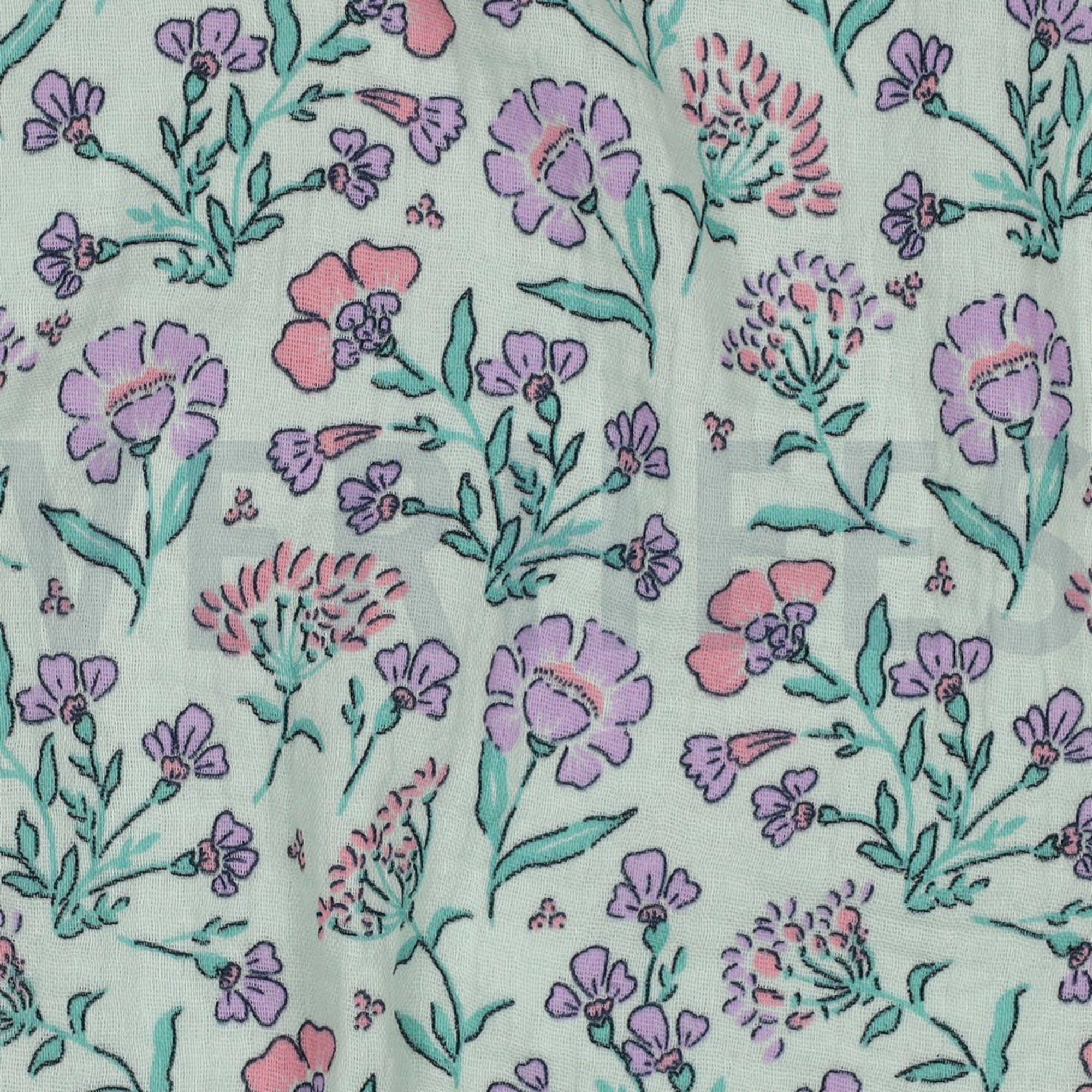 DOUBLE GAUZE FLOWERS MINT (high resolution) #2