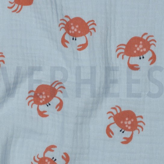 DOUBLE GAUZE GOTS CRABS LIGHT BLUE #7