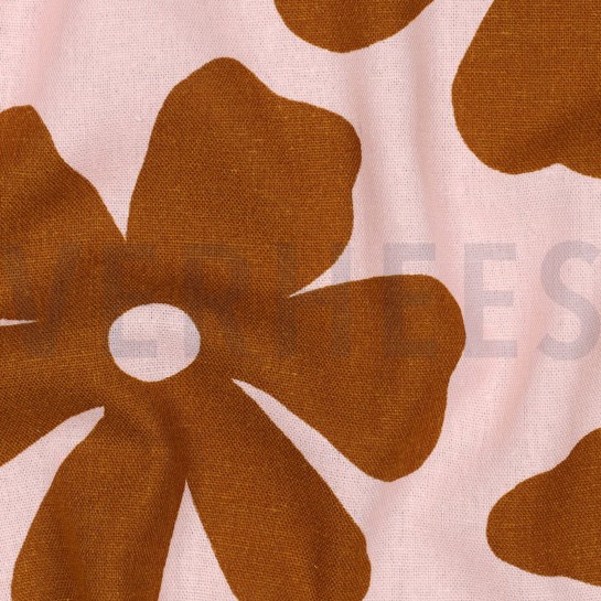 LINEN VISCOSE FLOWERS LIGHT PINK #7