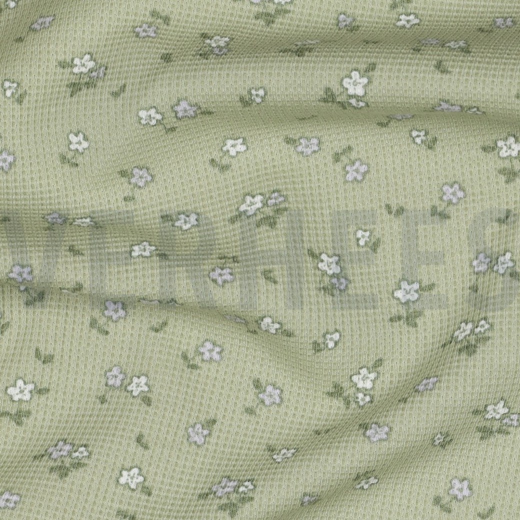 WAFFLE JERSEY FLOWERS SAGE #2