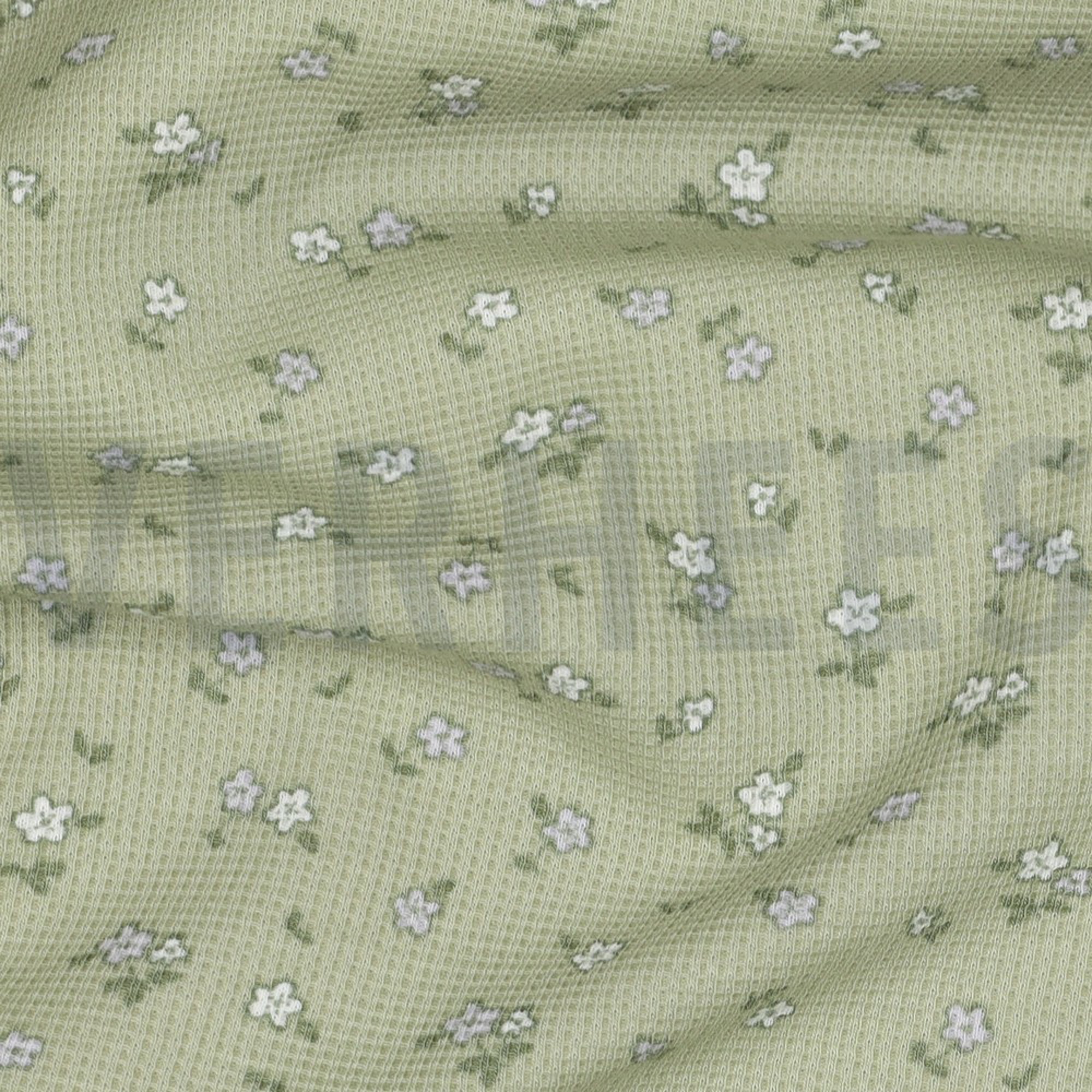 WAFFLE JERSEY FLOWERS SAGE (high resolution) #2