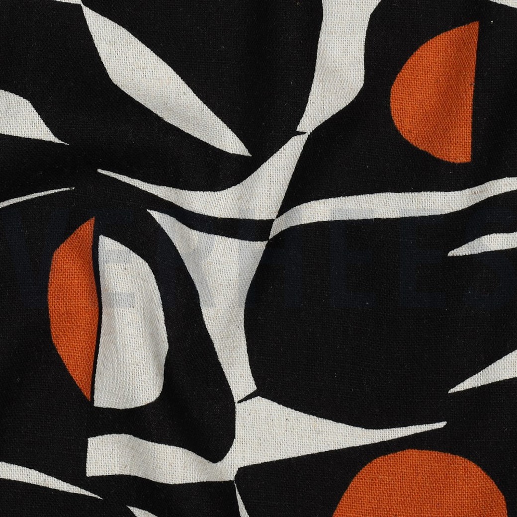 LINEN VISCOSE ABSTRACT BLACK/COGNAC #2