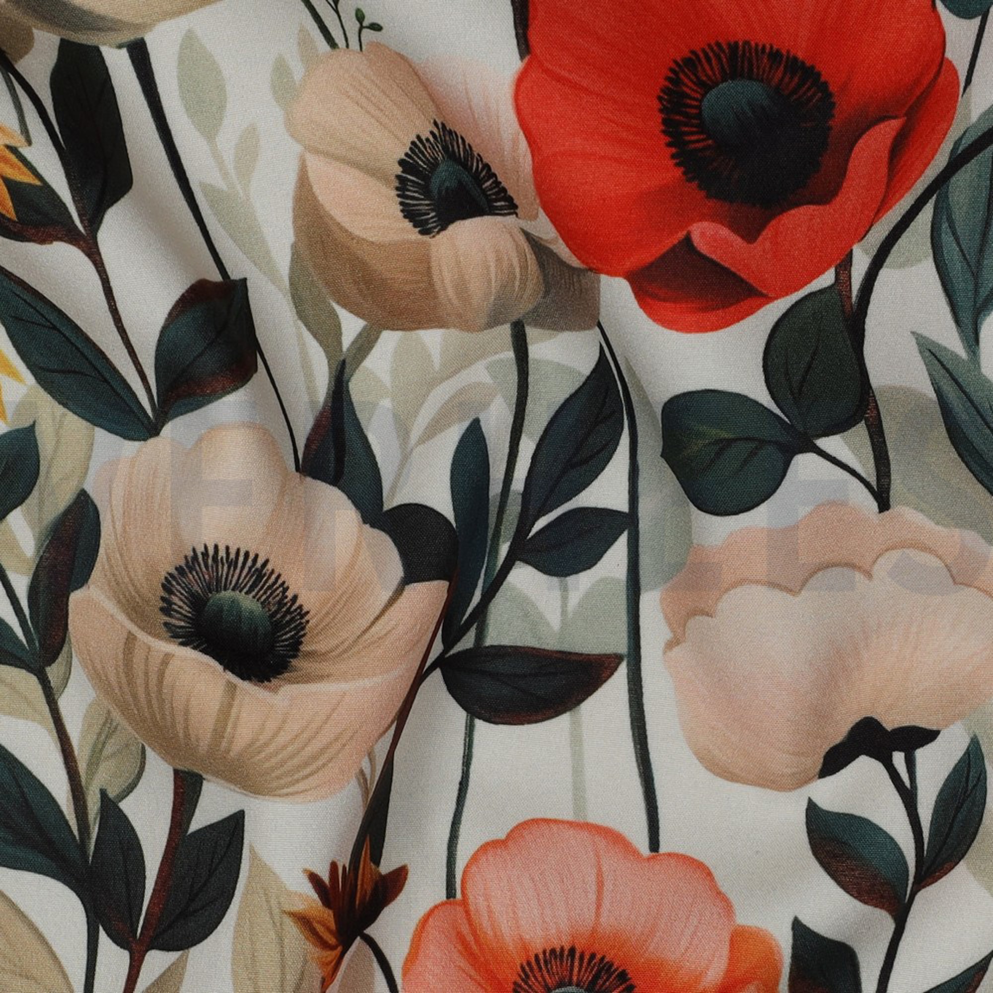 SOFTSHELL DIGITAL POPPIES OFF WHITE (high resolution) #2