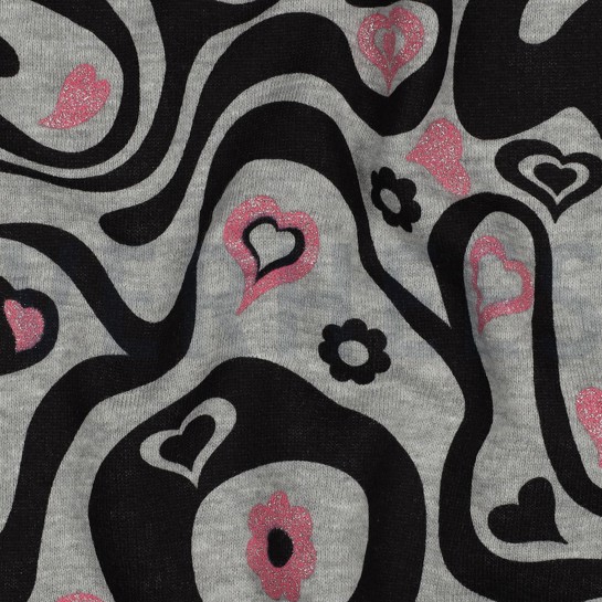 SWEAT MELANGE GLITTER RETRO BLOEMEN LICHTGRIJS GEMÊLEERD #7