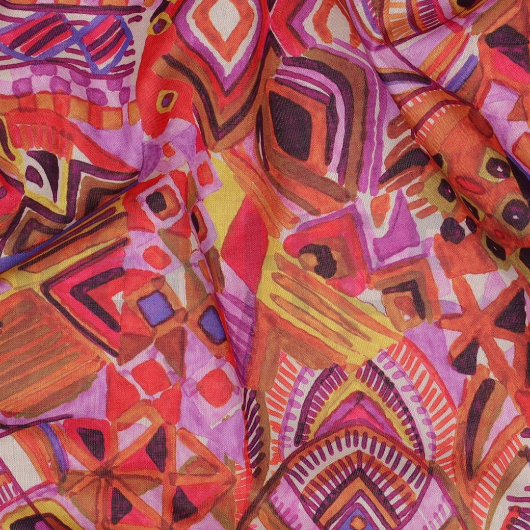 COTTON VOILE DIGITAL ABSTRACT OCHRE #2