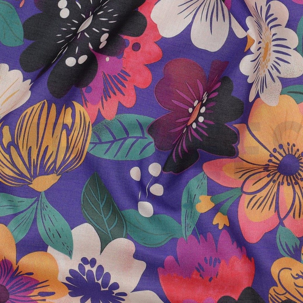 COTTON VOILE DIGITAL FLOWERS COBALT #2