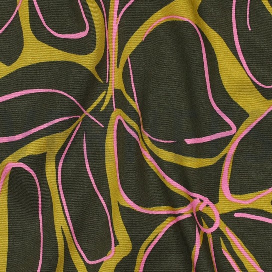 VISCOSE ROSELLA STRETCH ABSTRACT FLOWERS DARK GREEN #7