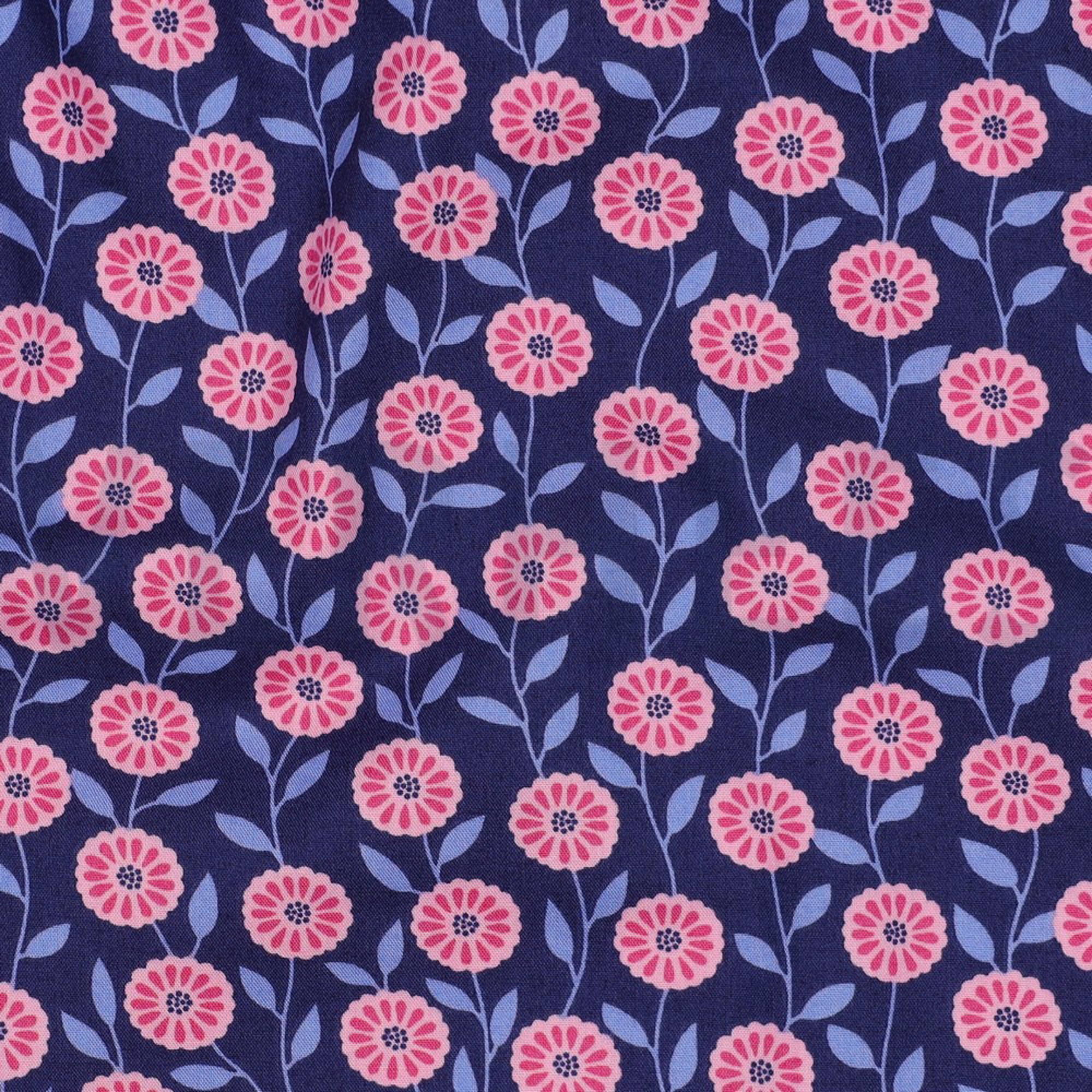 FINE POPLIN FLOWERS & CHECKS NAVY (high resolution) #2