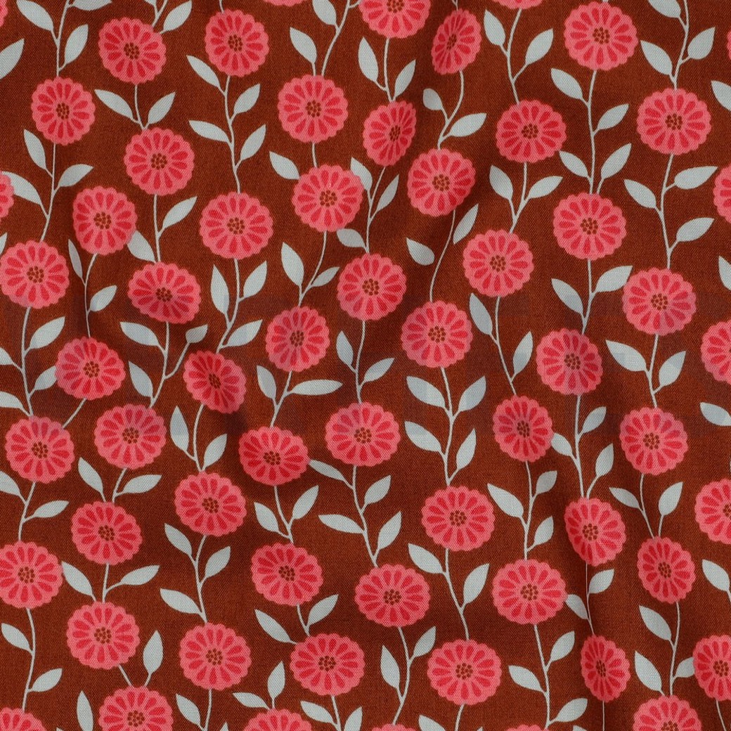 FINE POPLIN FLOWERS & CHECKS CARAMEL #2
