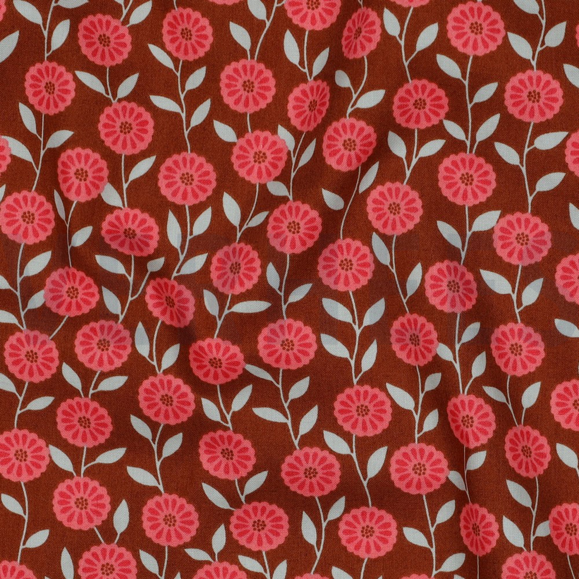 FINE POPLIN FLOWERS & CHECKS CARAMEL (high resolution) #2
