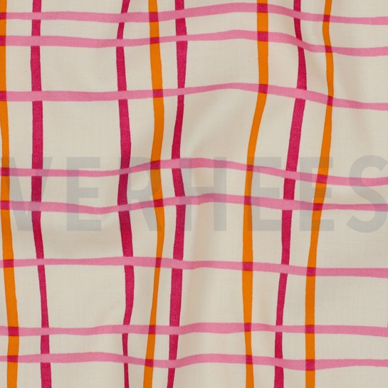 KATOENEN POPLIN BLOEMEN & RUITEN GEBROKEN WIT #7