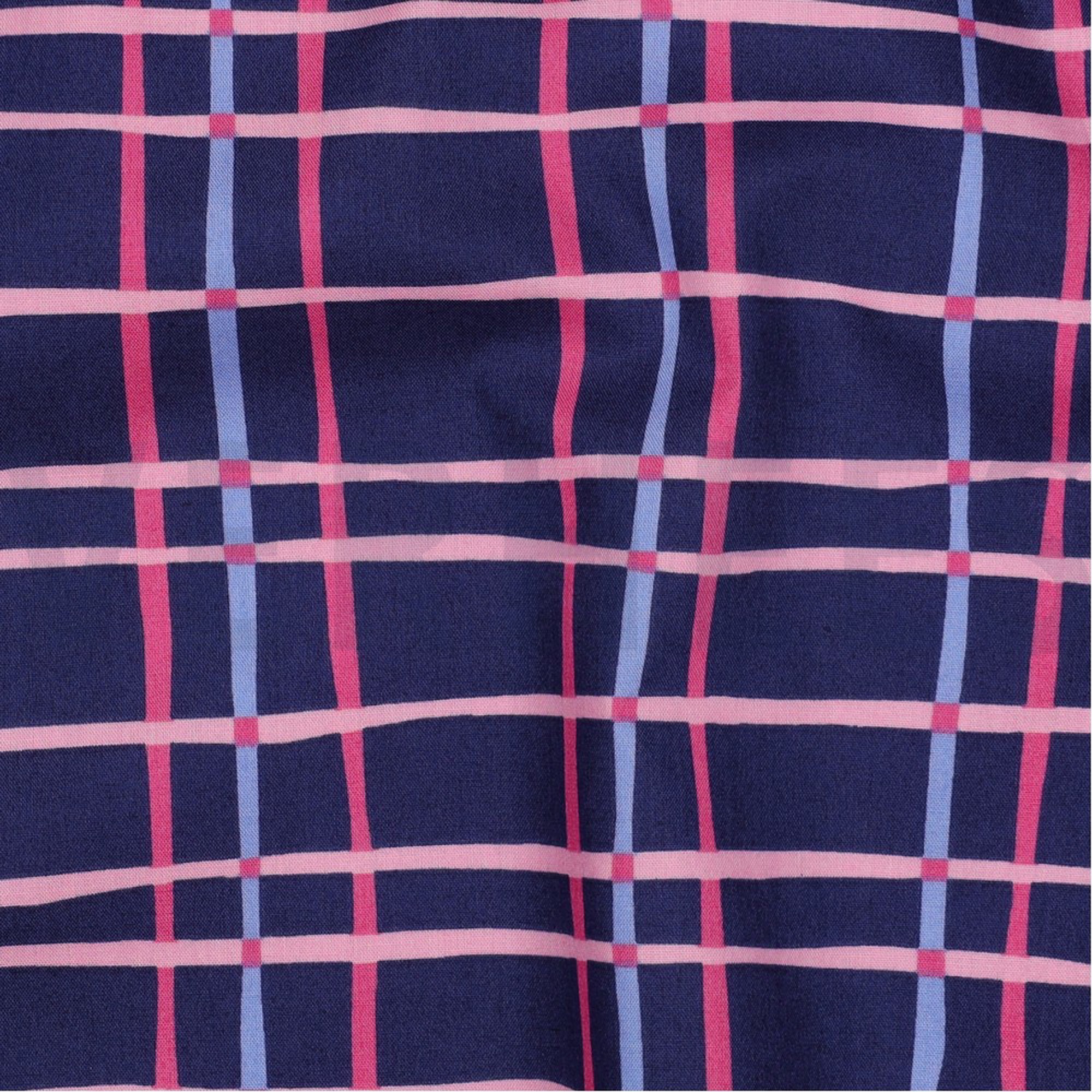 FINE POPLIN FLOWERS & CHECKS NAVY (high resolution) #2