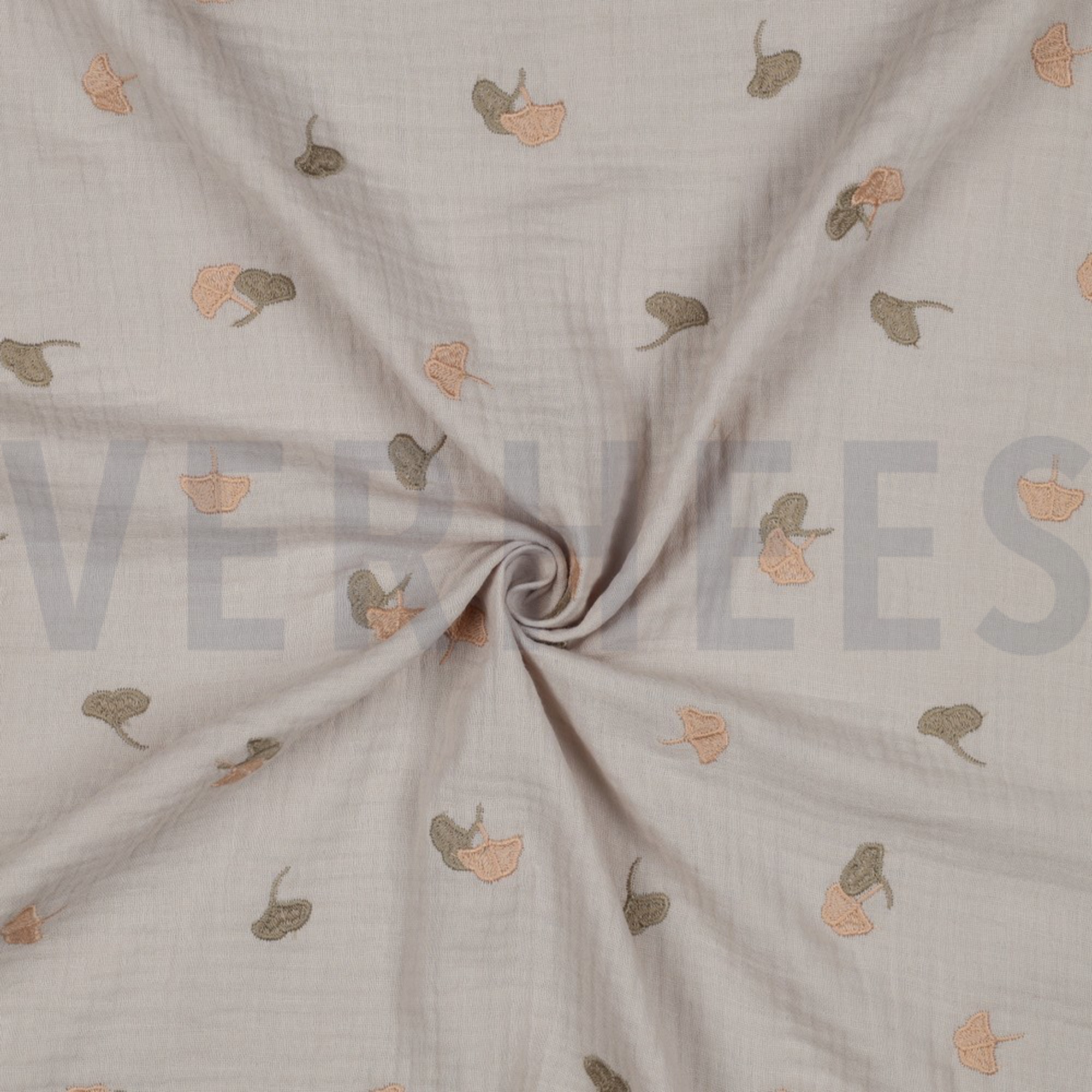 DOUBLE GAUZE EMBROIDERY LEAVES LIGHT SAND (high resolution) #2