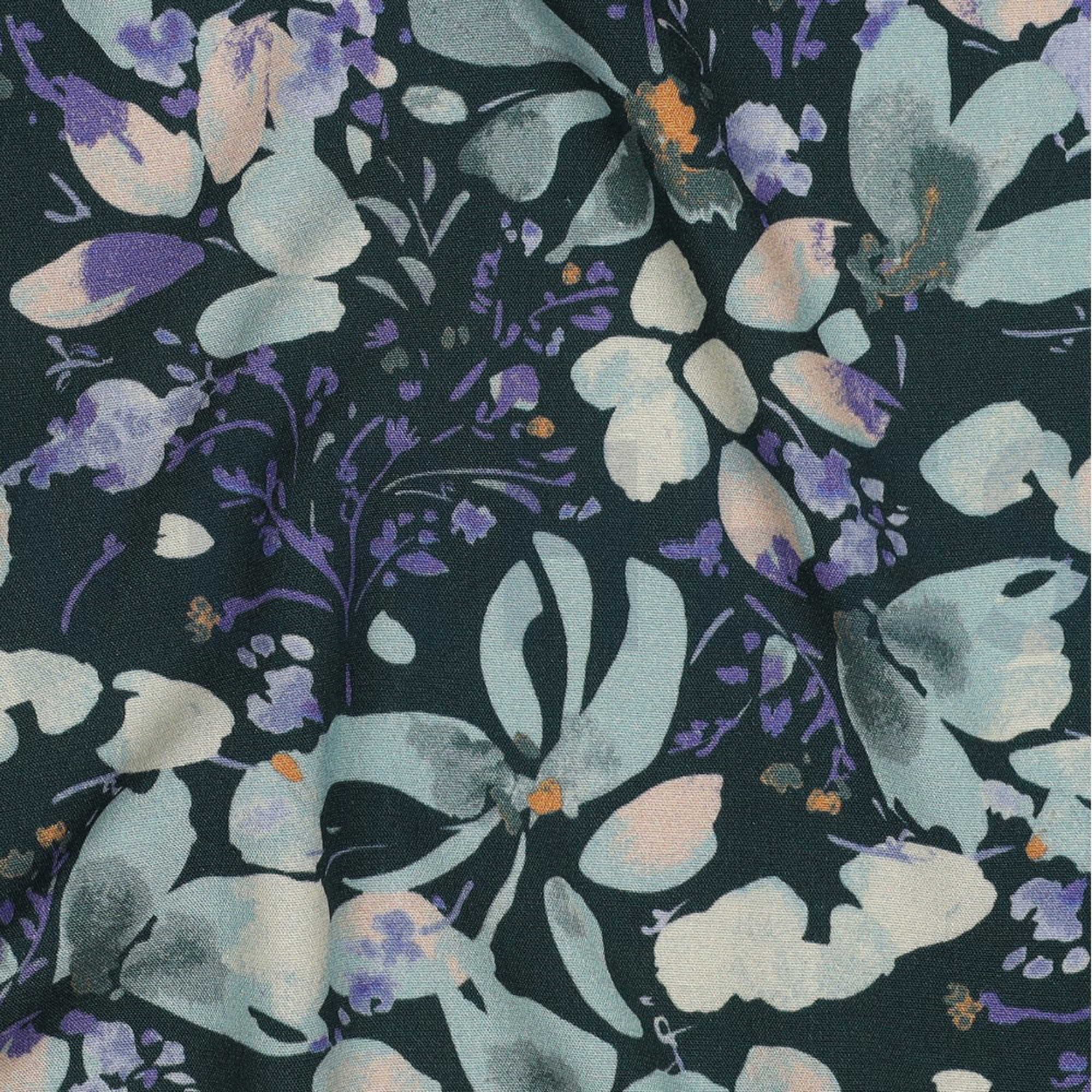 VISCOSE POPLIN STRETCH DIGITAL FLOWERS PETROL (high resolution) #2