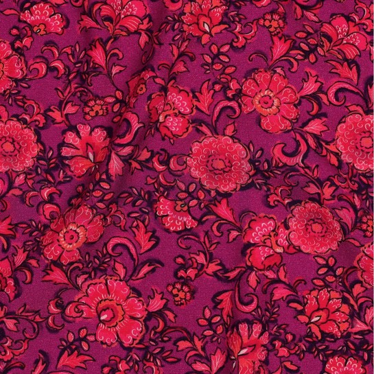 VISKOSE POPELINE STRETCH DIGITAL BLUMEN FUCHSIE #7