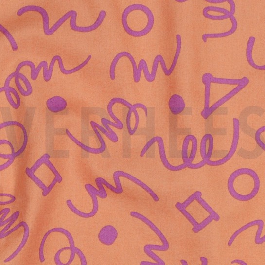 KATOENEN POPLIN GEOMETRISCH PERZIK / PAARS #7