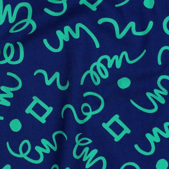 KATOENEN POPLIN GEOMETRISCH DONKERBLAUW / PETROL #7