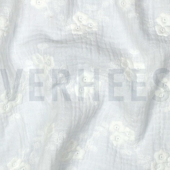 DOUBLE GAUZE EMBROIDERY FLOWERS WHITE #7