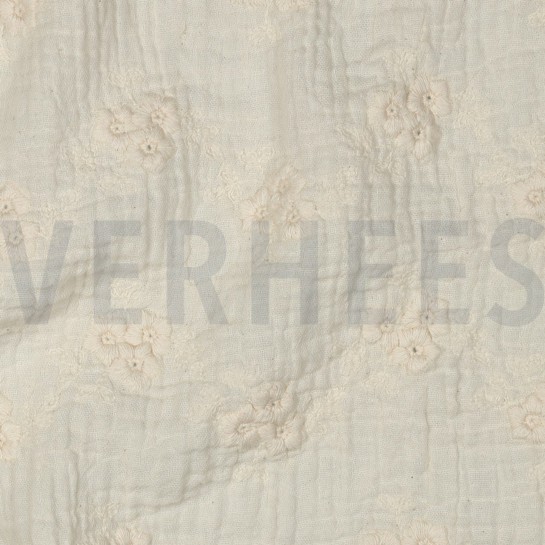 DOUBLE GAUZE EMBROIDERY FLOWERS NATURAL #7