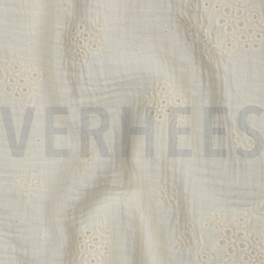 DOUBLE GAUZE EMBROIDERY FLOWERS NATURAL #7
