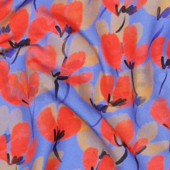 VISCOSE RADIANCE DIGITAL FLOWERS BLUE #7