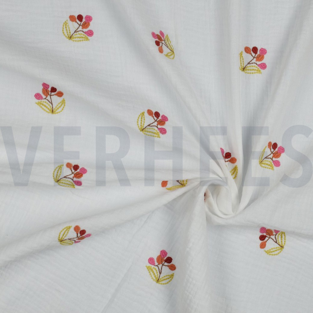 DOUBLE GAUZE EMBROIDERY FLOWERS WHITE #2