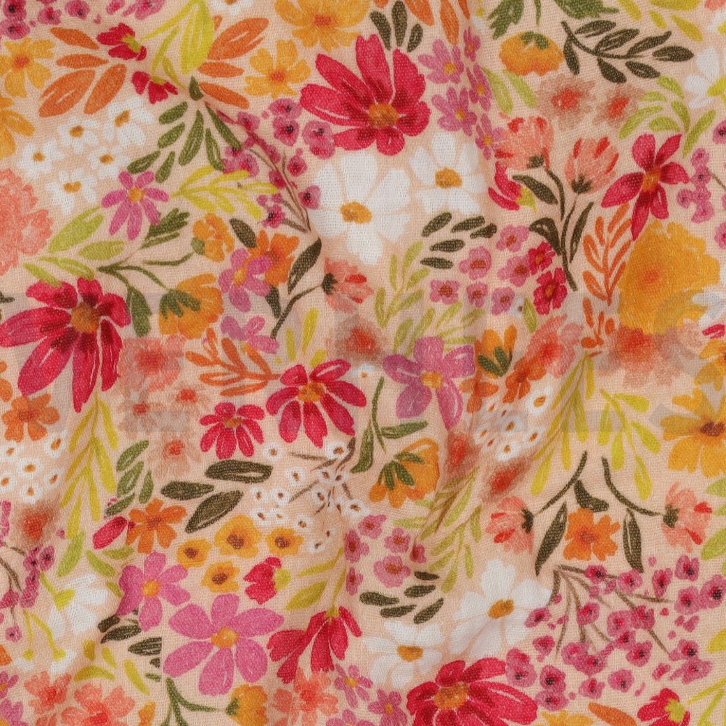 DOUBLE GAUZE DIGITAL FLOWERS PEACH #2