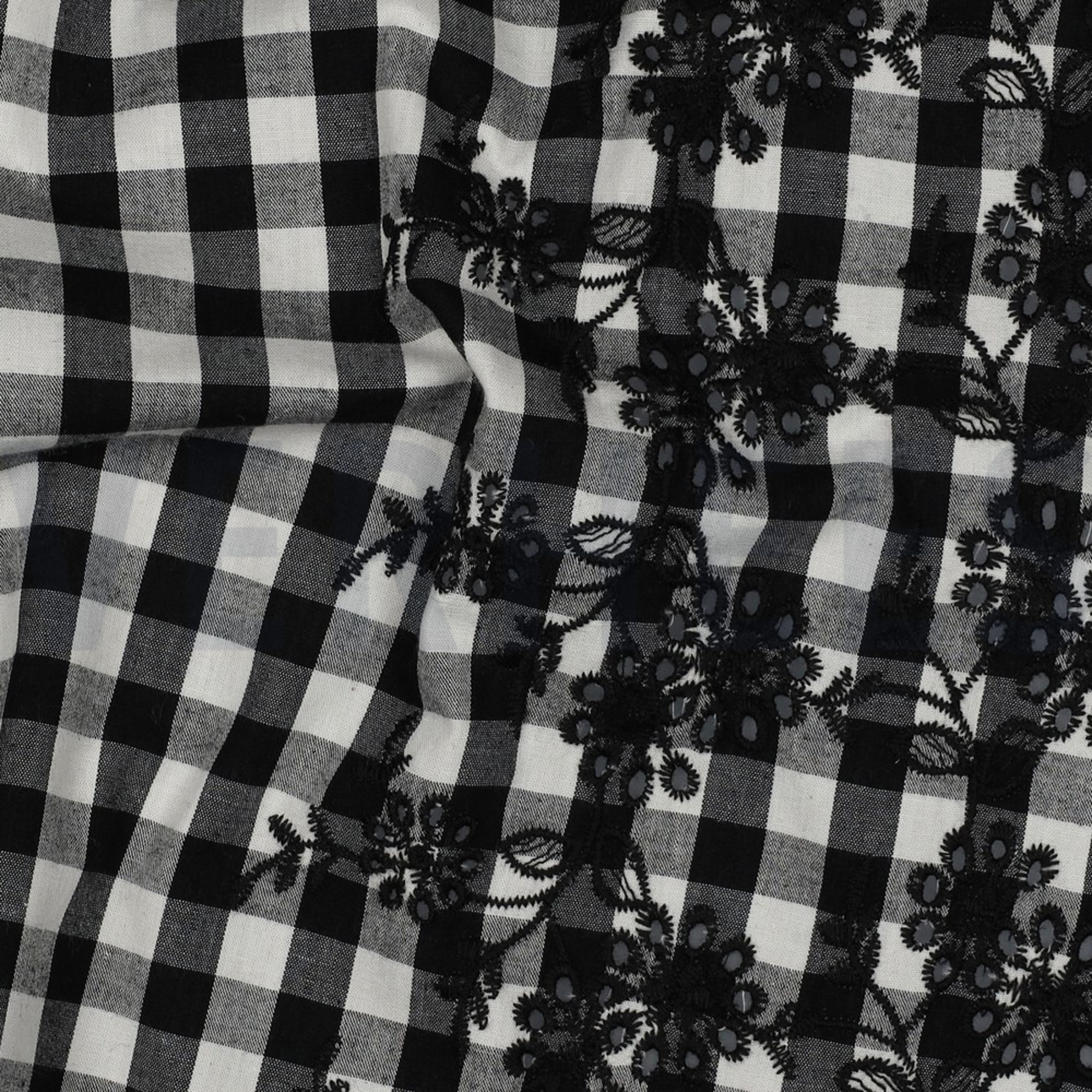 COTTON CHECKS ONE-SIDE BORDER ONE-SIDE SCALLOP BLACK / WHITE (high resolution) #2